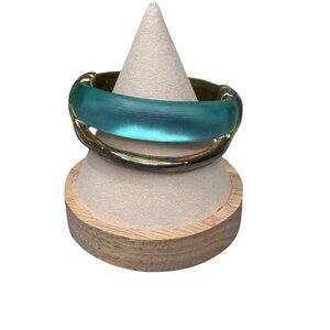 Vtg Alexis Bittar Gold Tone Teal Blue Turquoise Lucite Hinged Bangle Bracelet